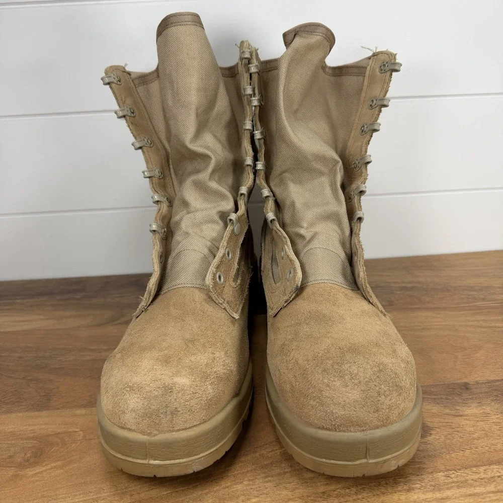 Belleville 300 DES ST Military Combat Boots Mens 10R Steel Toe Tan USA *No Laces